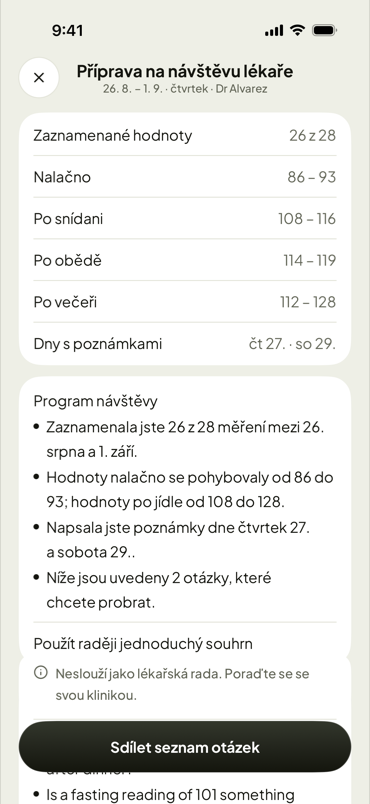 Témata na kontrolu, připravená pro lékaře