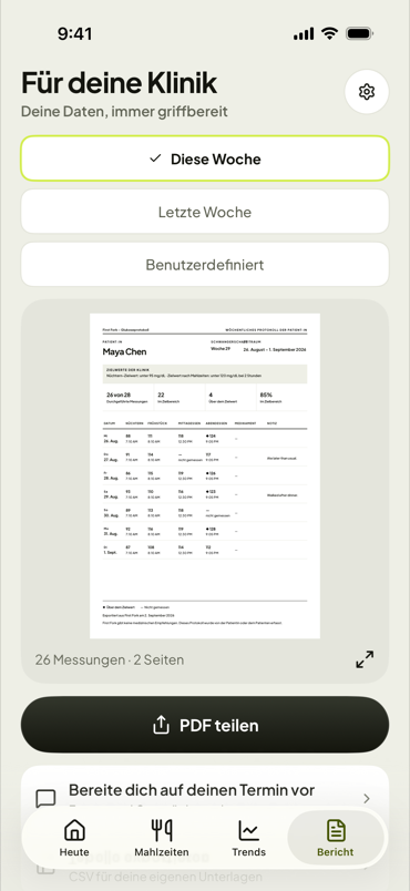 Der Bericht, bereit zum Teilen