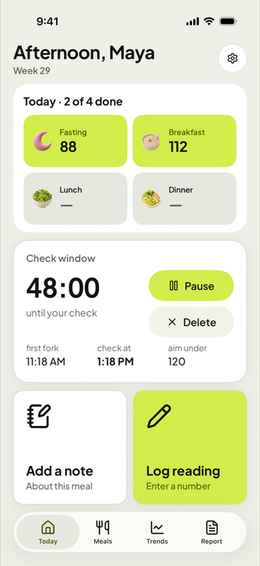First Fork’s Today screen with a check window counting down
