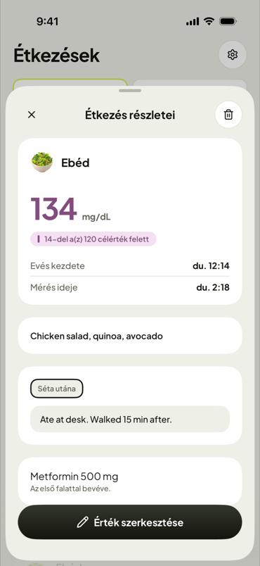 Egy étkezés: mérés, megjegyzés, gyógyszer