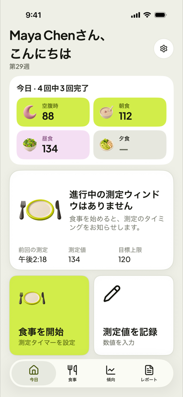 「今日」画面: 食事と食事の間